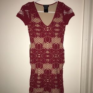 Tight dark red and tan formal dress